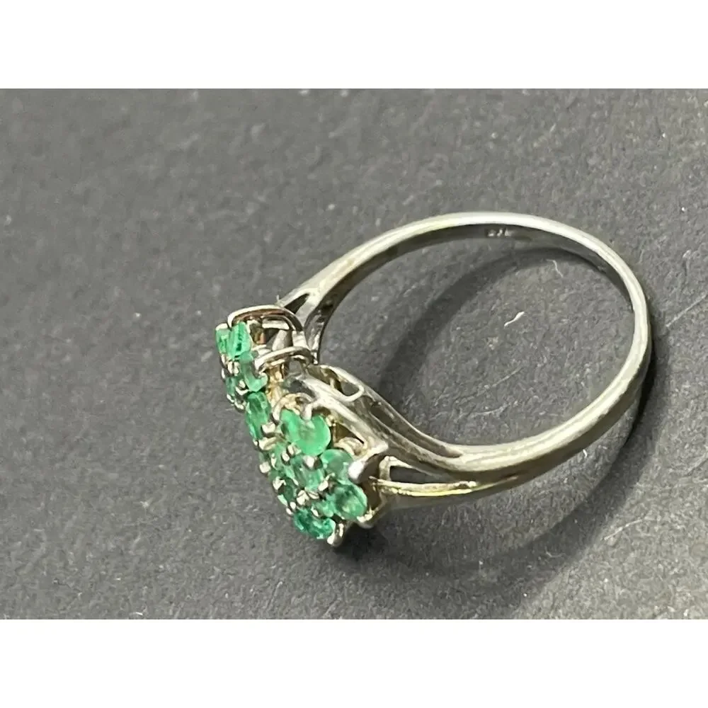 Vintage Signed Sterling Silver 925 Emerald 3 Flower Cluster Ring Size 9.5